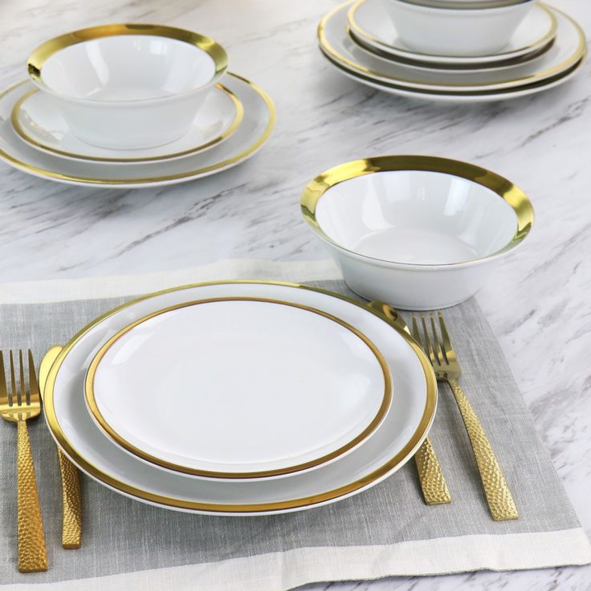 Dinnerware Round Plate White Gold Rim 4