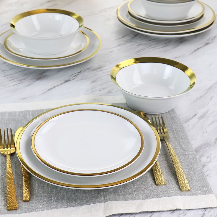 Dinnerware Round Plate White Gold Rim 8