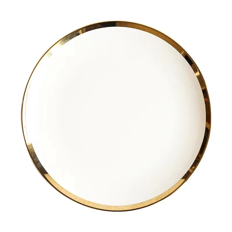 Dinnerware Round Plate White Gold Rim 5